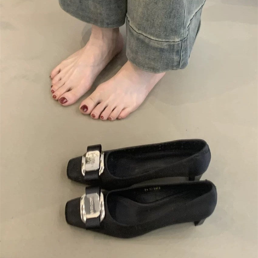 Women's French Chunky High Black Commuter Dress Women's Casual Shoes