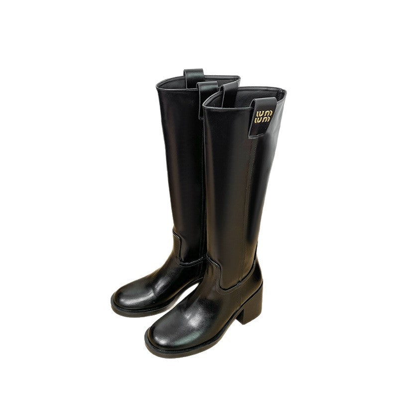 Women's Motorcycle Knight High Platform Tube Round Boots