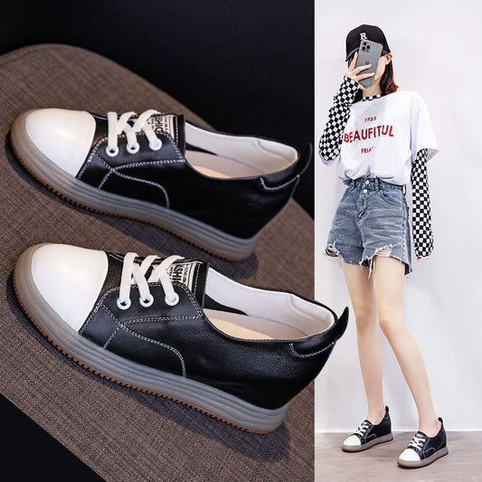 Women's White Genuine Thick Bottom Show Feet Small Women's Casual Shoes