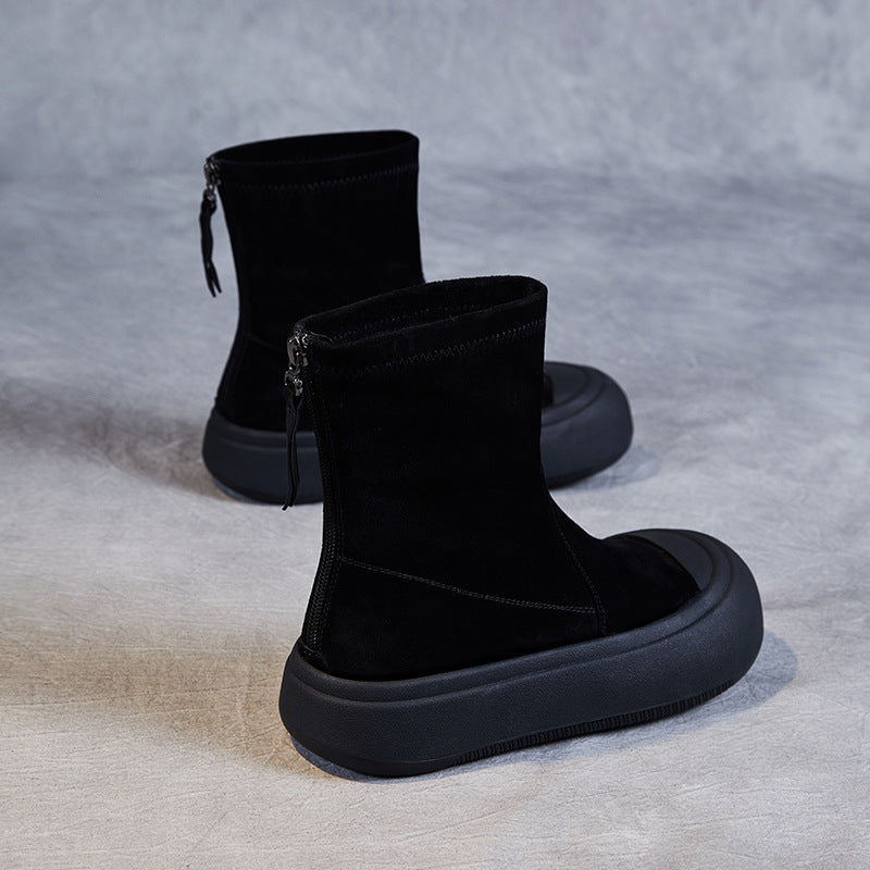 Stretch Thick Bottom Sock Street Style Fashion Back Zip Short Boots