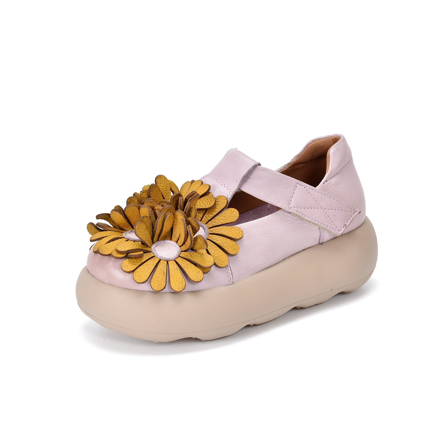 Women's Vintage Flower Artistic Round Head Thick Bottom Shape Men's Shoes