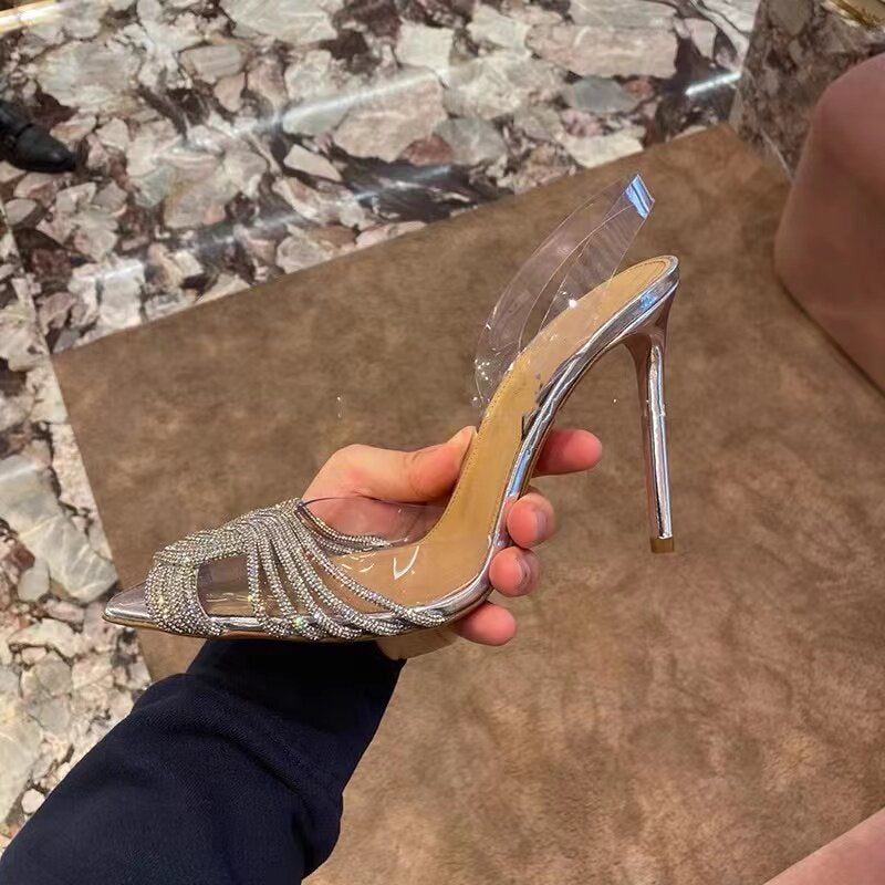 Toe Cross Rhinestone High Rear Empty Shallow Mouth Sweet Banquet Women's Fashion Shoes