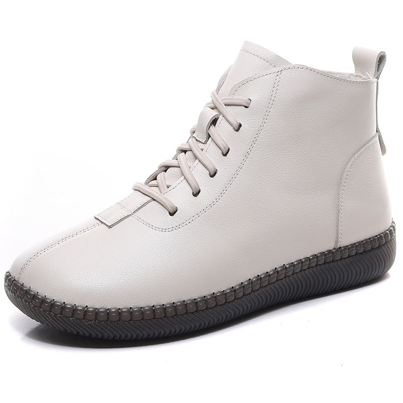 Women's Lightweight Short Flat Round Toe Soft Leather Shoes