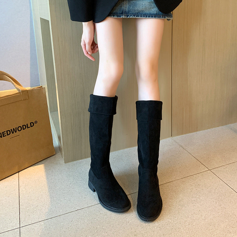 Women's Large Size Suede Skinny High Leg Boots