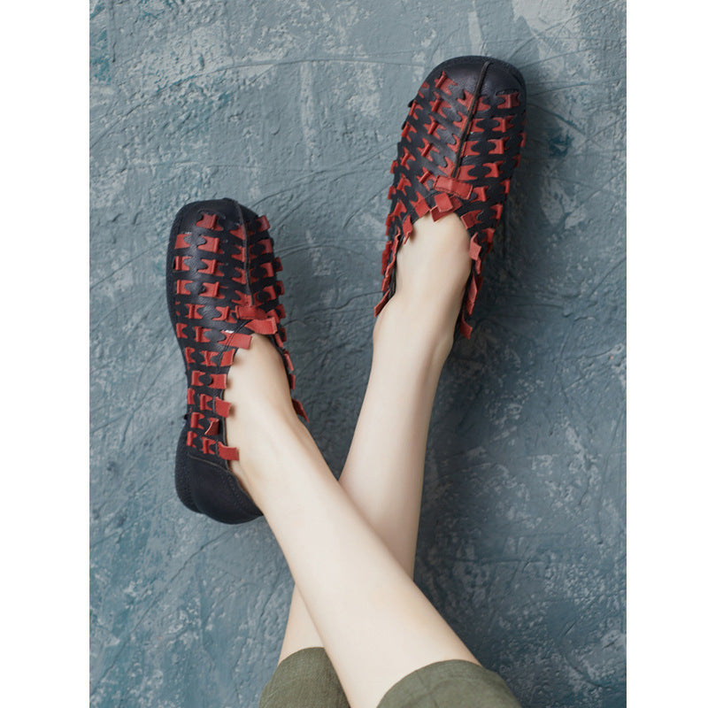 Women's Vintage Cowhide Hand-woven Soft Bottom Slip On Women's Casual Shoes