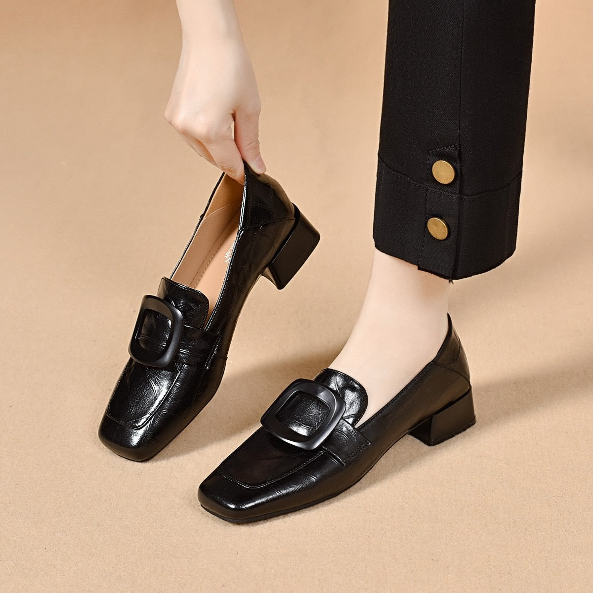 Women's Small British Chunky Low Slip-on Comfortable Deep Mouth Women's Fashion Shoes