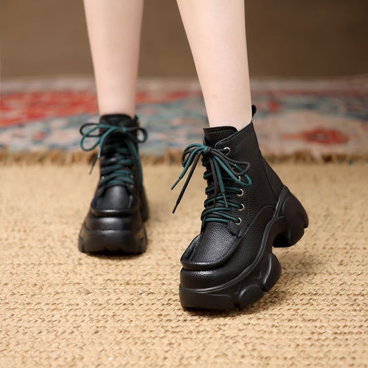 Women's Genuine Fashion Martin Elevator British Thick-soled Small Warm Women's Leather Boots