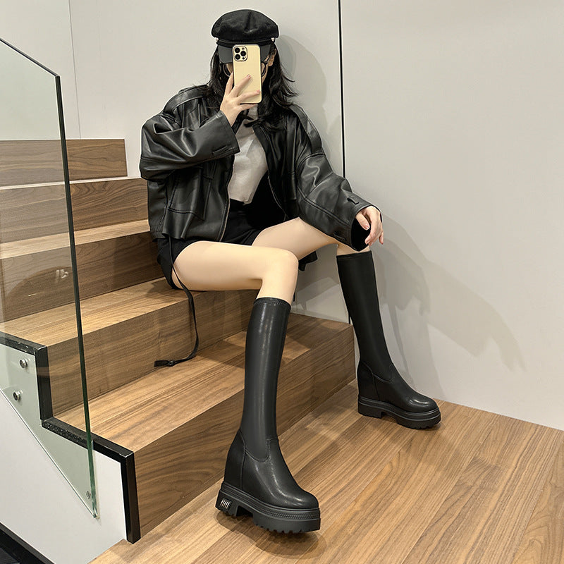 Women's Increasing Insole Stretch Knight Platform Thin Small Fleece-lined Below The Boots