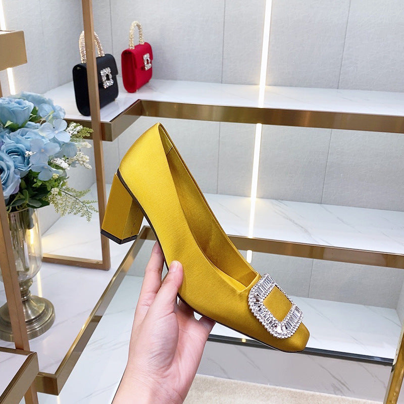 Women's Buckle Satin High Shallow Mouth Temperament Women's Fashion Shoes