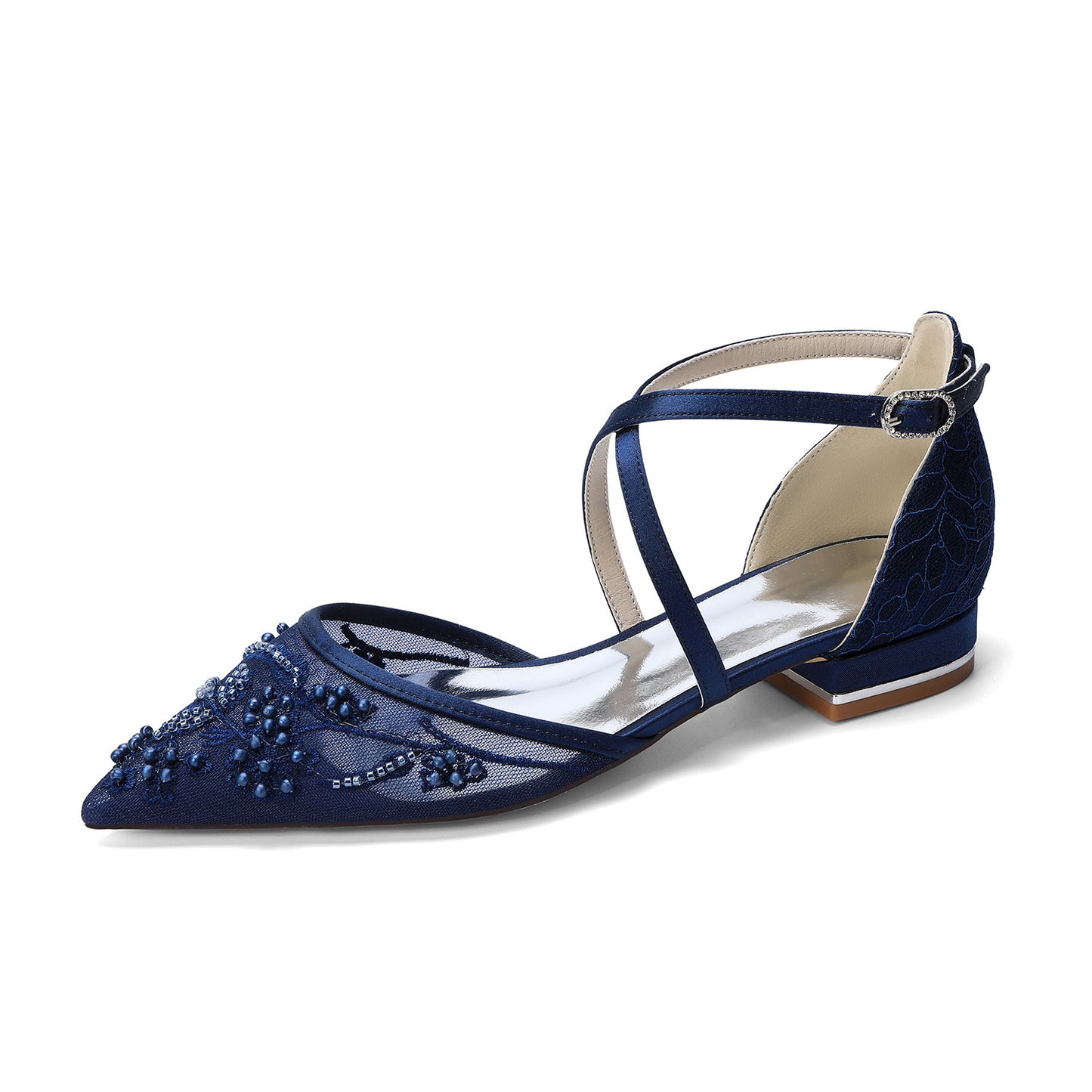 Women's Pointed Pearl Embroidered Cross Strap Wedding Women's Fashion Shoes