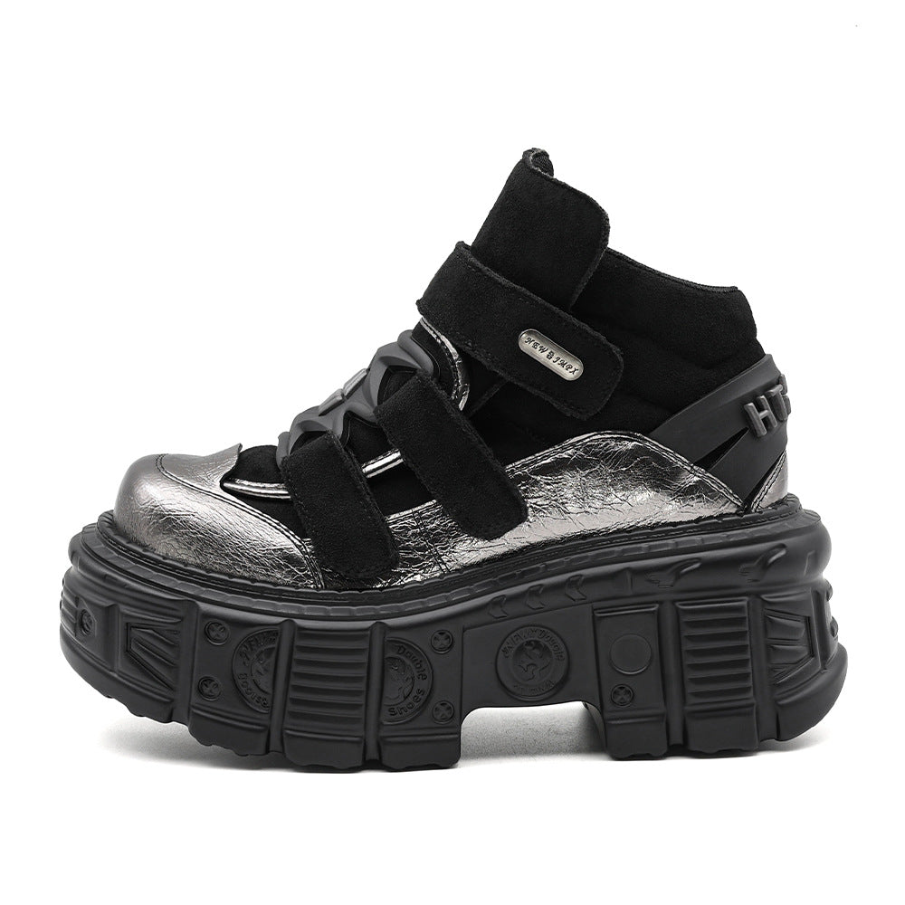 Women's & Men's Platform Punk Muffin Tank Bottom Height Women's Leather Boots
