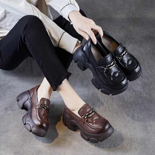 Women's British Platform Autumn Small Heightened Single Layer Authentic Round Women's Casual Shoes
