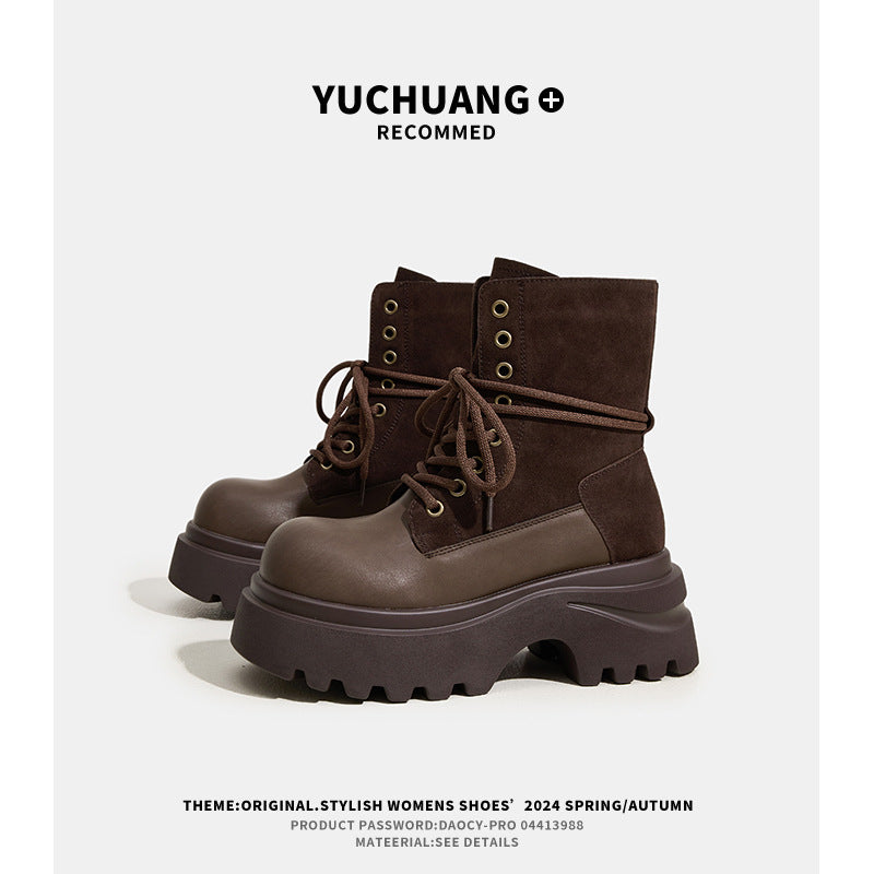 Women's Thick-soled Cowhide Martin Autumn Height Increasing Retro Easy Boots