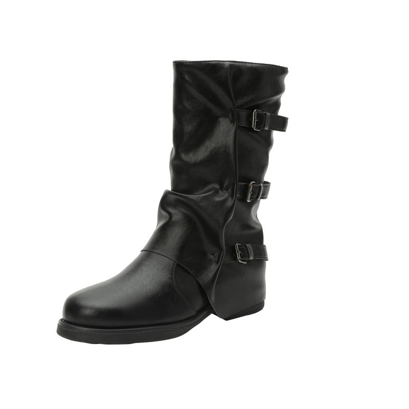 Buckle Pile Style Retro Length Western Boots