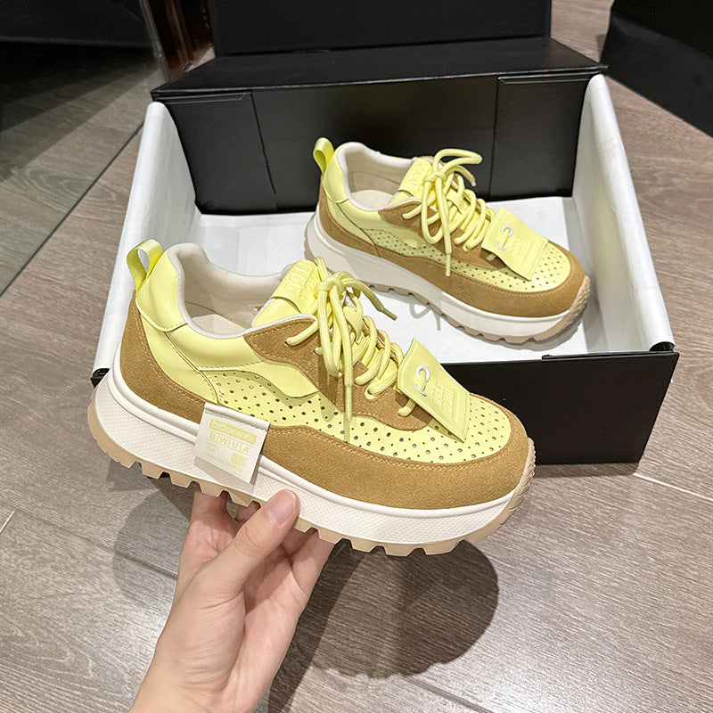 Women's Thick-soled Breathable Invisible Elevated White German Sports Casual Shoes