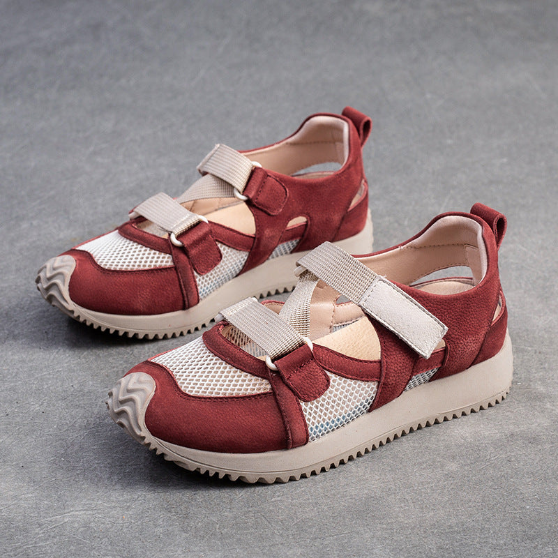 Women's Leisure Pumps Velcro Breathable Mesh Surface Leather Shoes