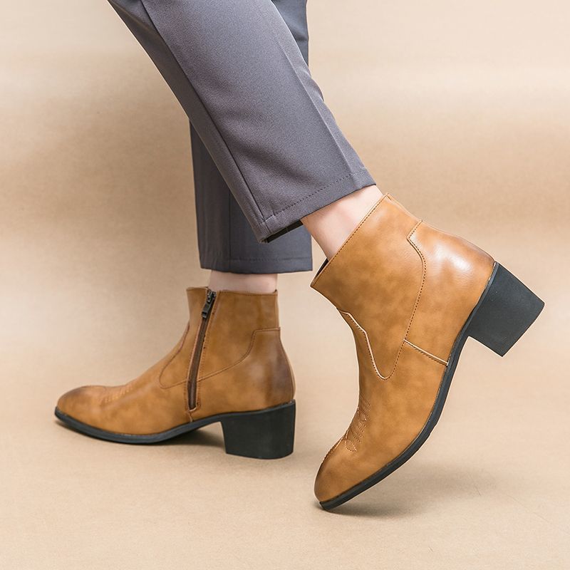 Men's Fashion Pointed High Chelsea Height Increasing Men's Leather Boots