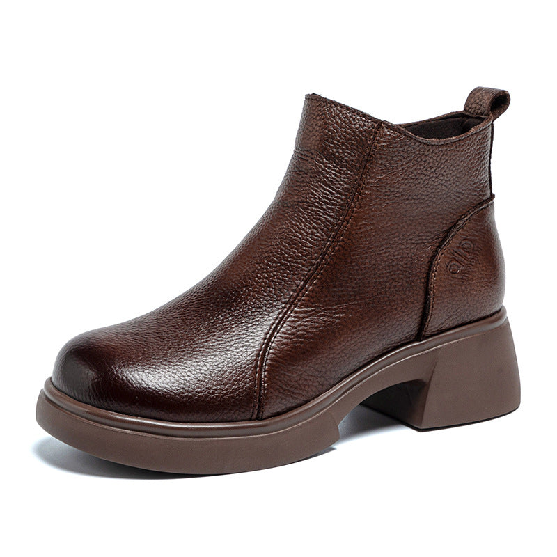 Women's First Layer Cowhide Martin Retro British Style Genuine Medium Heels