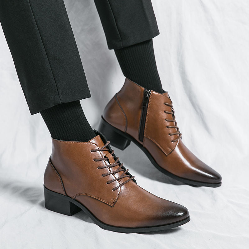 Men's Genuine Pointed Korean Trendy British Red Hair Stylist Men's Martin Boots