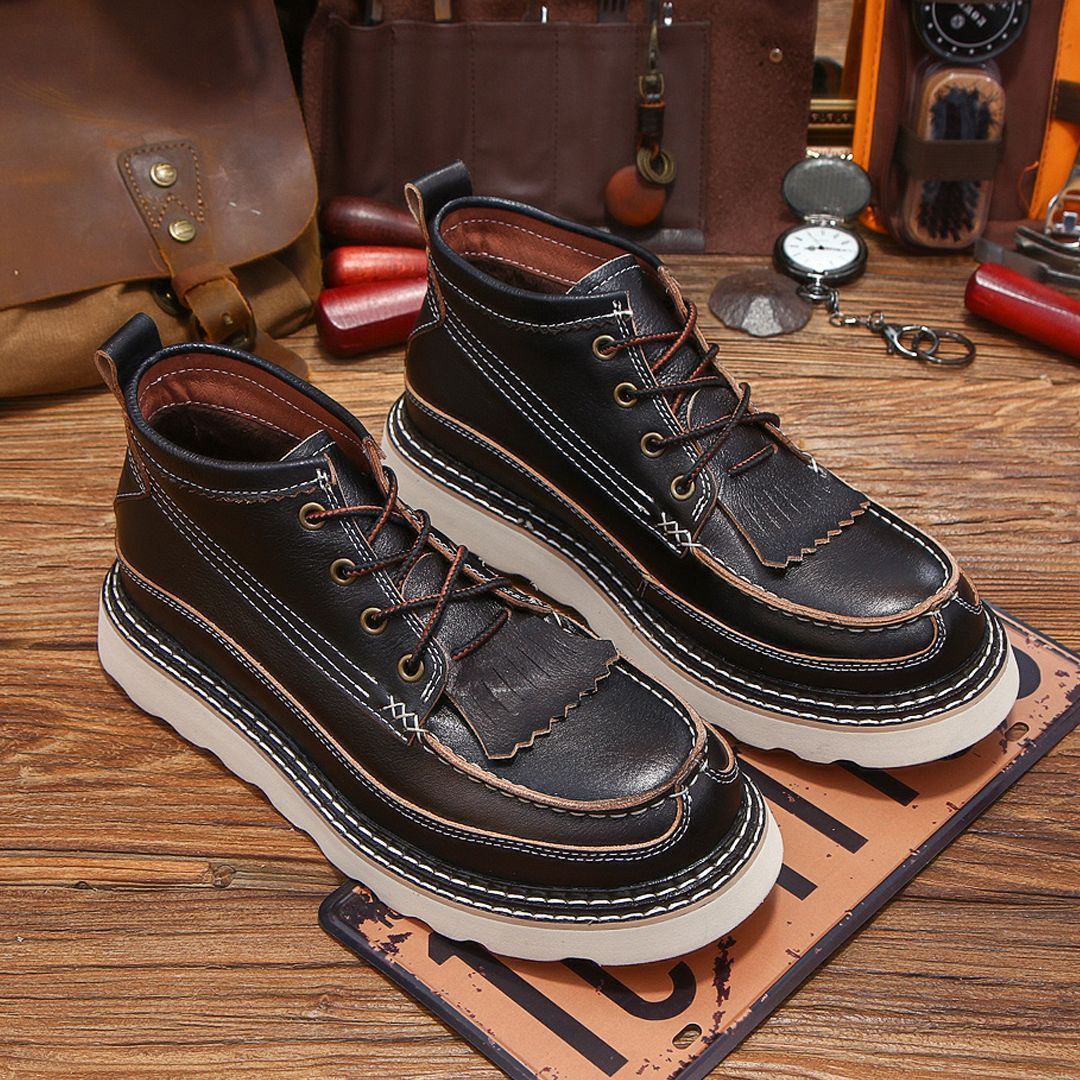 Men's Height Increasing Tassel Fleece-lined Warm Breathable Men's Martin Boots