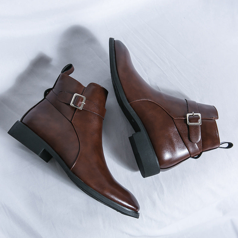 Men's Summer Martin Trendy Pointed Ankle Chelsea British Style Men's Leather Boots