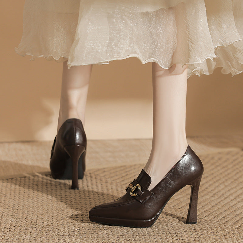 Women's Waterproof Platform Not Tired Feet High Pointed Stiletto Metal Buckle Women's Fashion Shoes