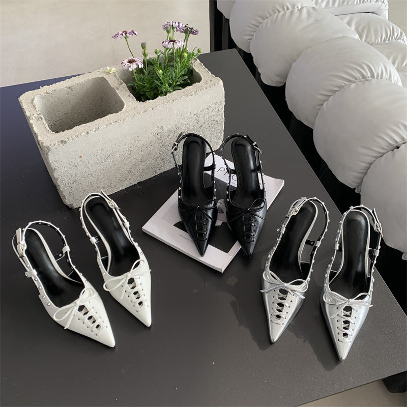Women's Fashion Woven Decorative Pointed High Bowknot Heels