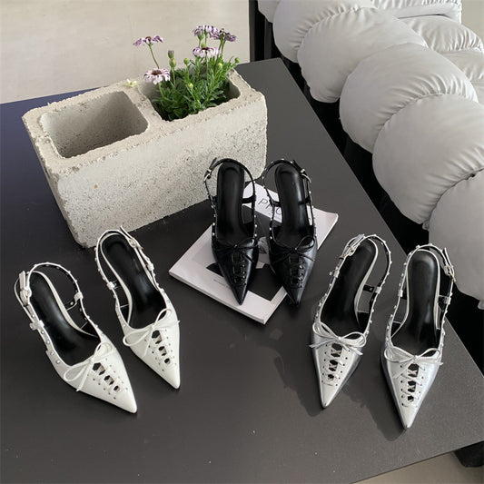 Women's Fashion Woven Decorative Pointed High Bowknot Heels
