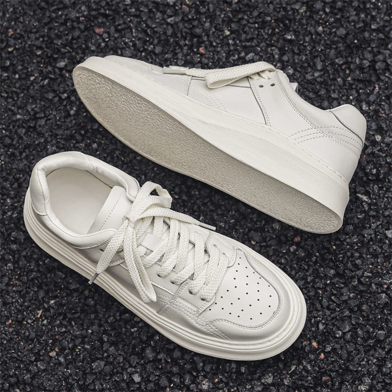 Trendy Fashion Thick Bottom Solid Color Summer Style Men's Casual Leather Shoes