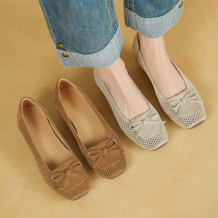 Women's Low-cut Chunky Ballet Spring Bow Hollow Women's Fashion Shoes