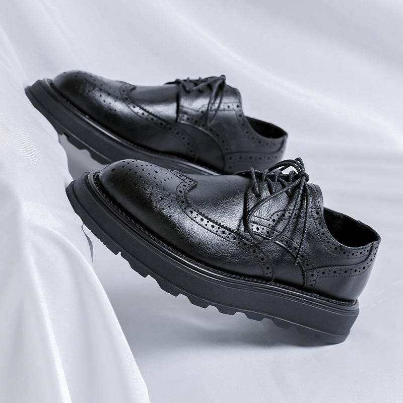 Men's Round Toe Brogue Fashion Business Formal Leather Shoes