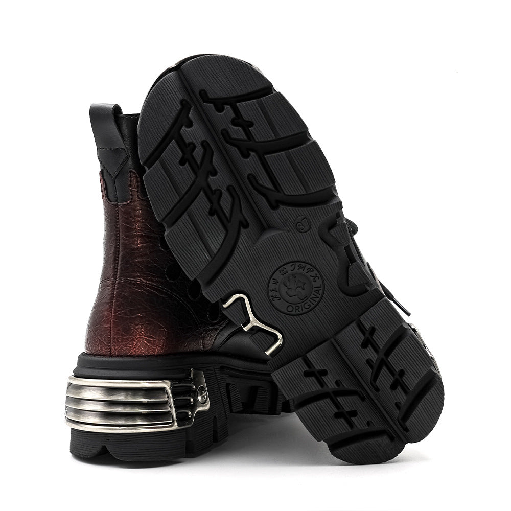 Women's & Men's Flame Thick Bottom Punk Retro Tank Height Increasing Boots