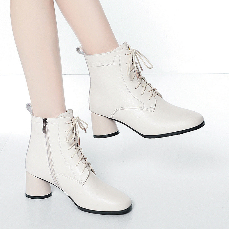 Women's White Martin Mid Ankle Soft Thin Women's Leather Boots