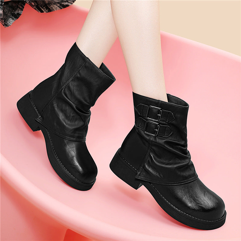 Style Pantyhose Soft Platform Martin Brown Women's Leather Boots