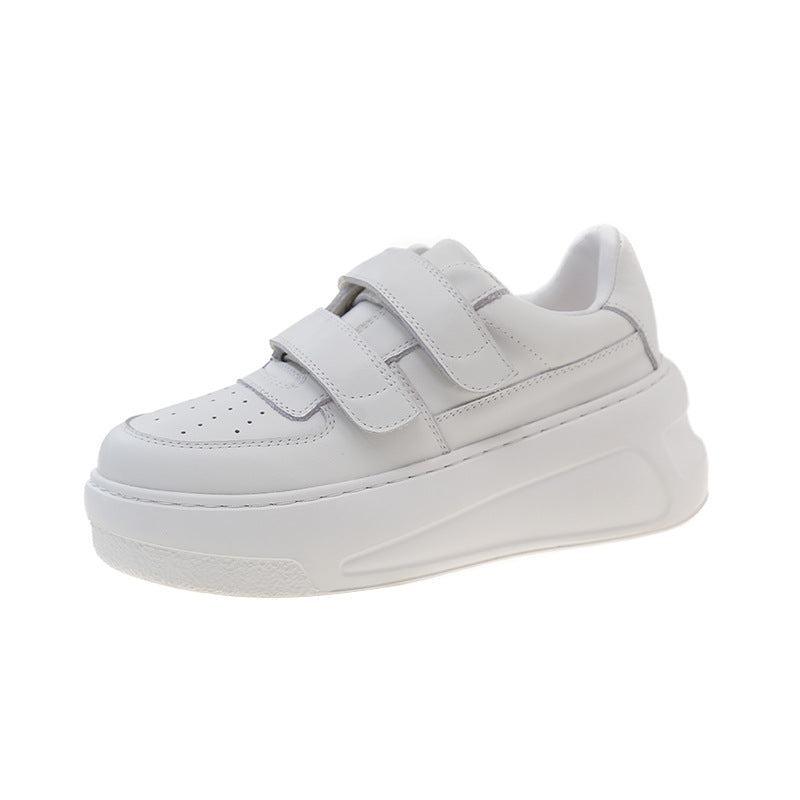 Women's Velcro Platform White Spring First Layer Cowhide Board Men's Shoes