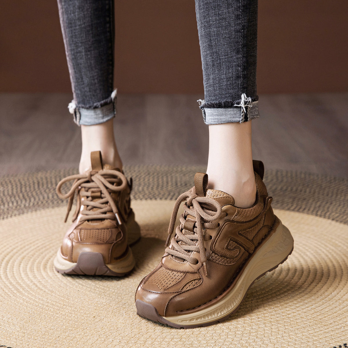 Women's Platform Dad Autumn Fashion Retro Lace Up Comfortable Lightweight Women's Sports Shoes