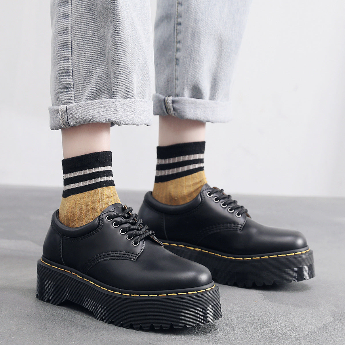 Women's Thick-soled Low-cut Genuine British Round Head Leisure Men's Martin Boots
