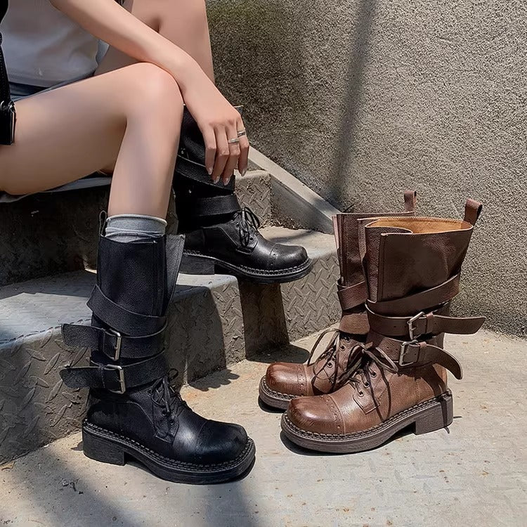 Middle Belt Buckle Motorcycle Fried Street Knight Boots
