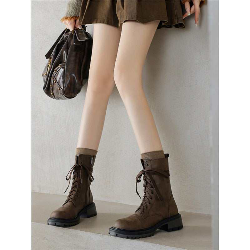 Women's Mid Martin Summer British Lace Up Short Women's Leather Boots