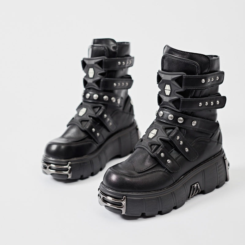 Women's Heavy Metal Platform Punk Dark Motorcycle Women's Leather Boots
