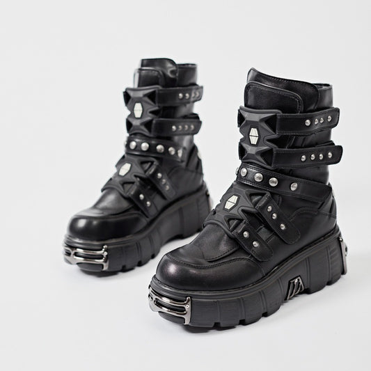 Women's Heavy Metal Platform Punk Dark Motorcycle Women's Leather Boots