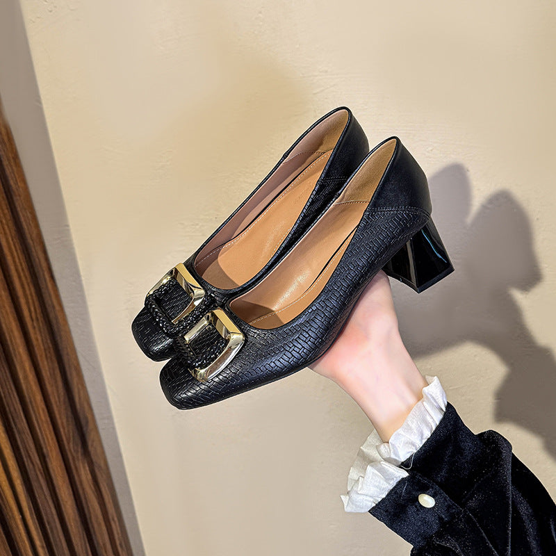 Women's Square Toe Chunky High Temperament Not Tired Feet French Style Women's Fashion Shoes