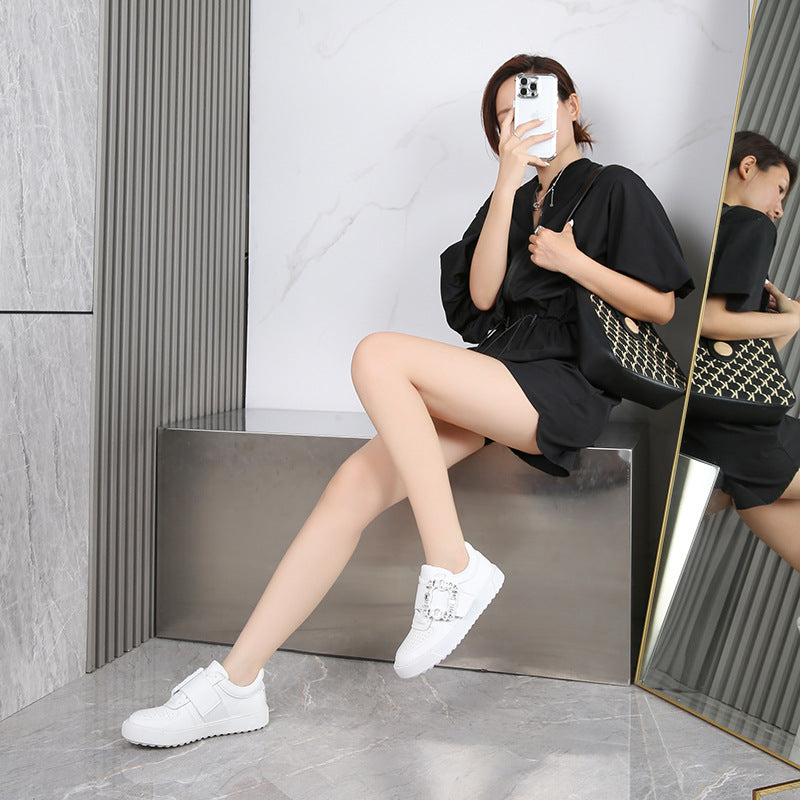 Women's Drill Buckle Fashion White Genuine Board Sports Casual Shoes