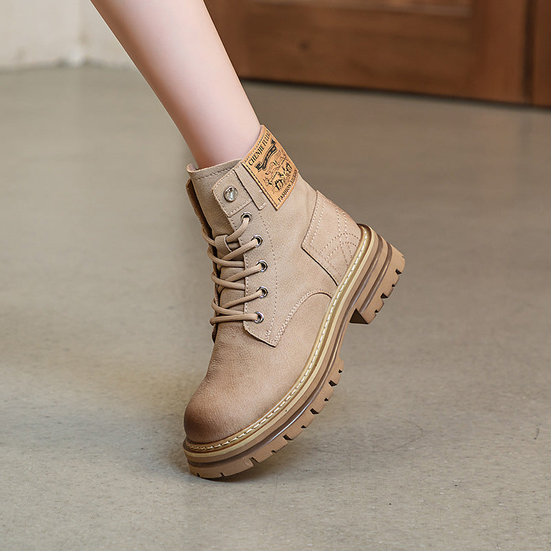 Women's Autumn Invisible Elevated Breathable Retro British Style Thick-soled Boots
