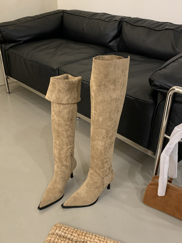 Small Two-way Side Zipper Pointed Toe Women's Leather Boots