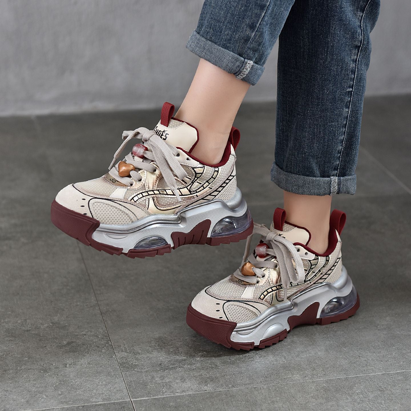 Women's Thick Bottom Contrast Color Authentic Clunky Spring Leisure Sports Casual Shoes