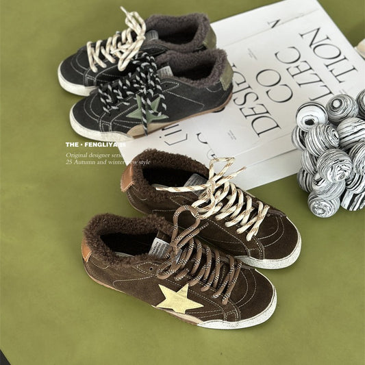 Women's Fleece-lined German Training Board Winter Warm Retro Women's Casual Shoes
