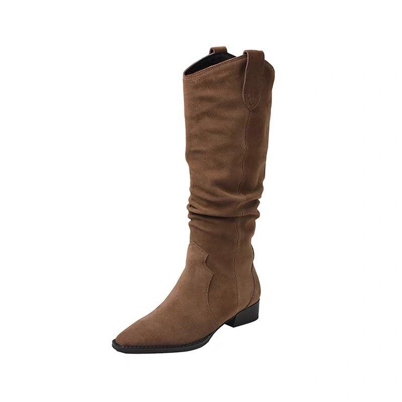 Pile Style Thick High Tube Large Circumference Pleated Long Female Women's Leather Boots