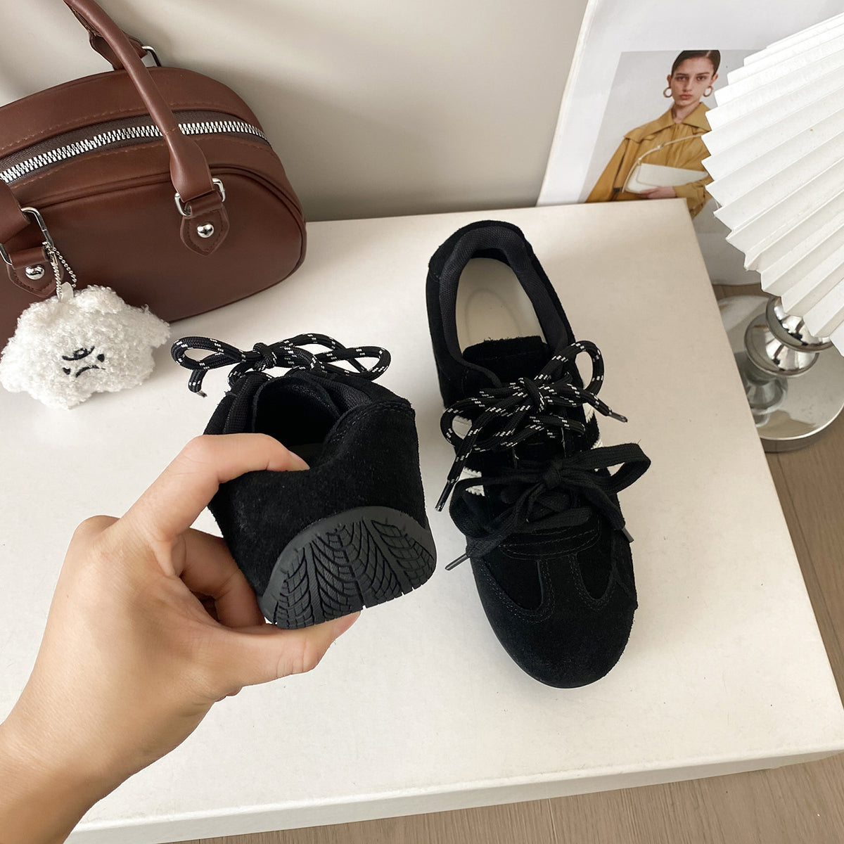 Women's Duck Double Shoelaces American Retro Rub Colored Pumps Height Increasing Women's Sports Shoes