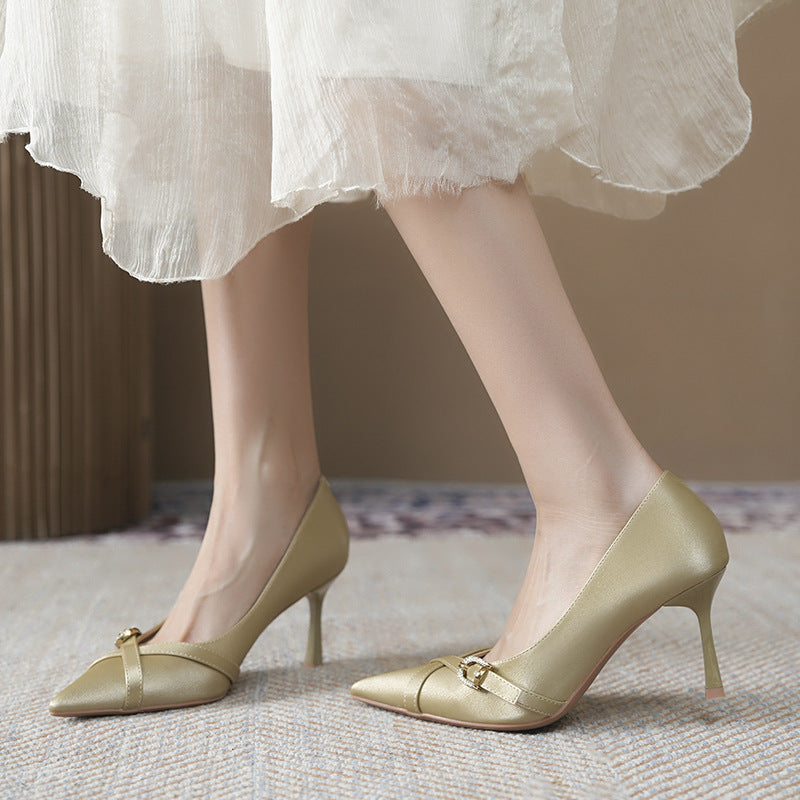 Satin Cross Buckle Classy High Female Stiletto Long Not Tired Women's Fashion Shoes